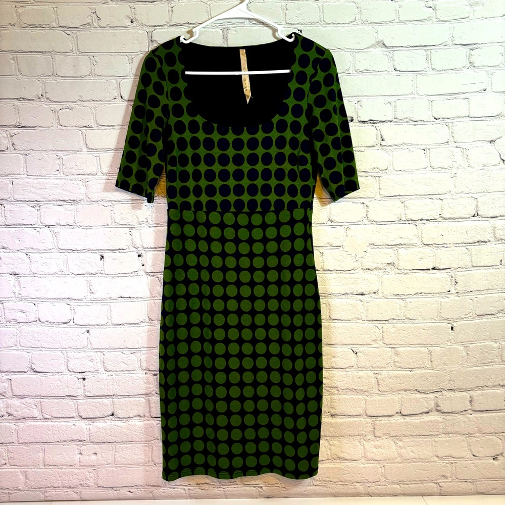 Bailey 44 Anthropologie Navy & Green Polka Dot Dress Small